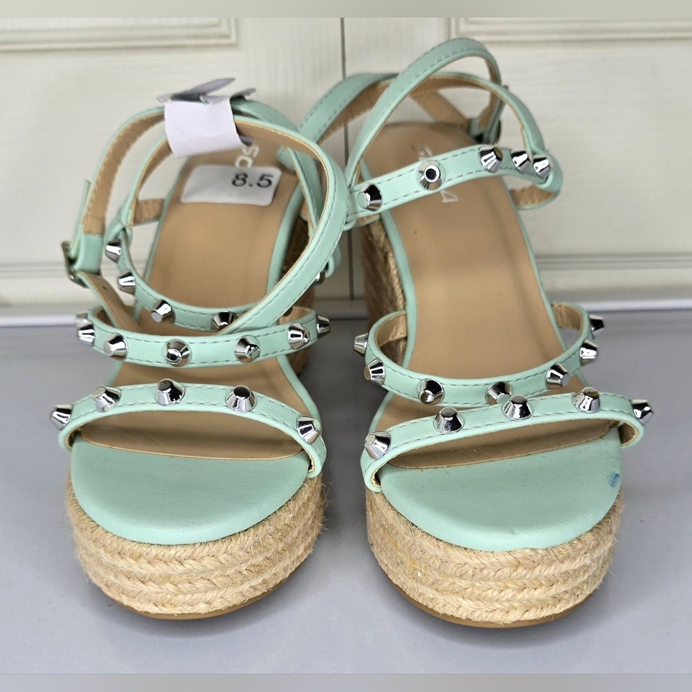 Soda Studded Open Toe Platform Slingback Wedge Sa… - image 1